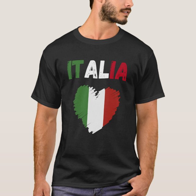 Camiseta Bandera italiana Fiesta de bandera Italia Corazón  (Anverso)