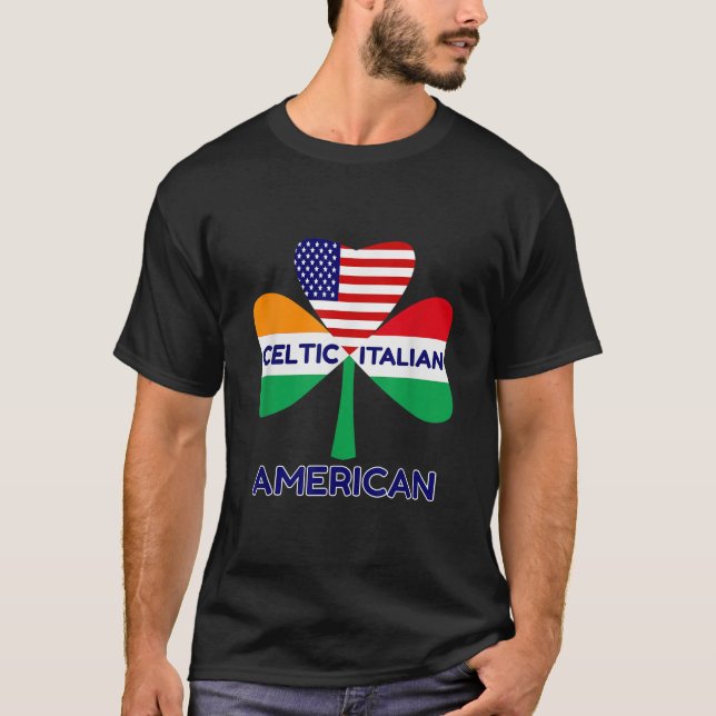 Camiseta Bandera Italiana Italiana Estadounidense Y Shamroc (Anverso)