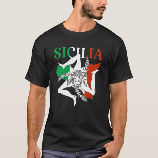 Camiseta Bandera italiana Trinacria Sicilia Bandera Sicilia (Anverso)