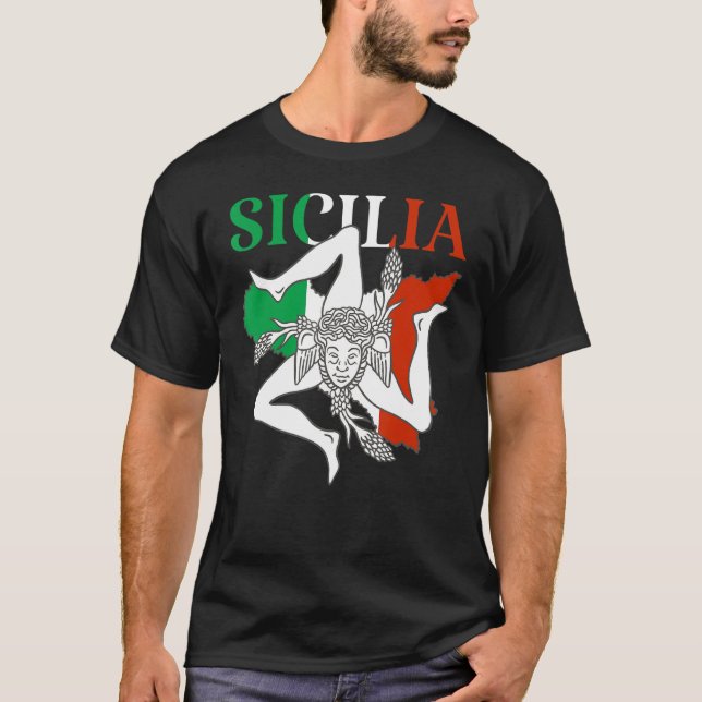 Camiseta Bandera italiana Trinacria Sicilia Bandera Sicilia (Anverso)