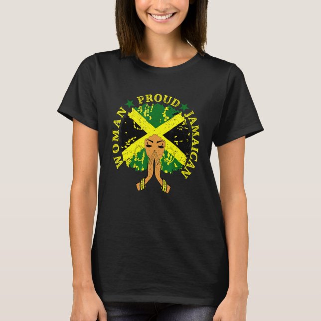 Camiseta Bandera jamaiquina Mujer negra Orgullosa Afro de J (Anverso)