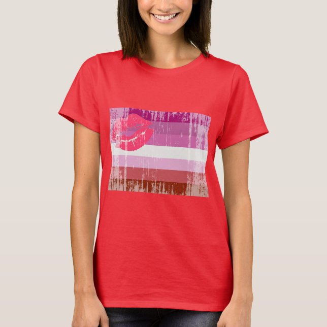 CAMISETA BANDERA LESBIANA APENADA (Anverso)