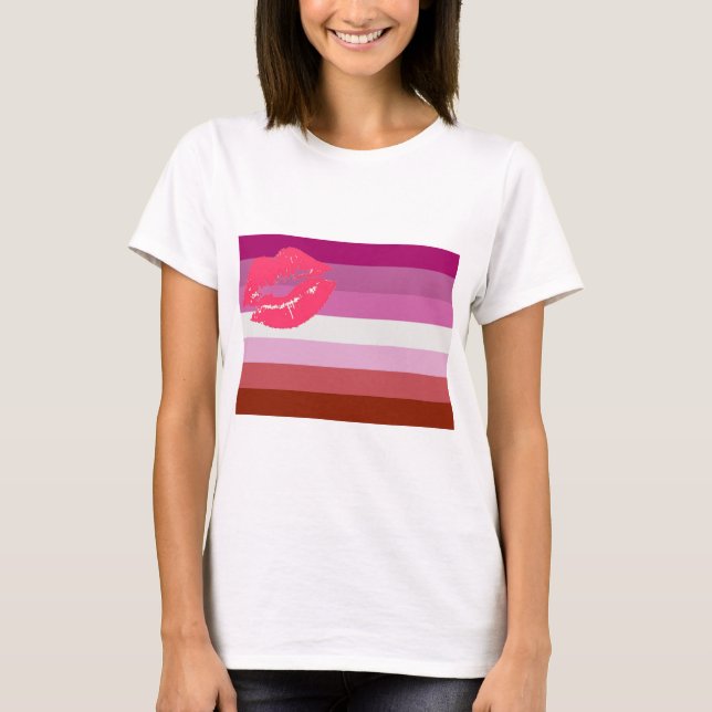 Camiseta Bandera lesbiana del orgullo del lápiz labial (Anverso)