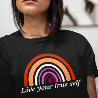 Camiseta Bandera lesbiana LGBTQ: Vive tu verdadero yo