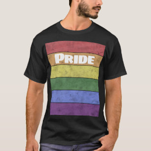 Camiseta Bandera LGBT antigua angustiada texto blanco Orgul