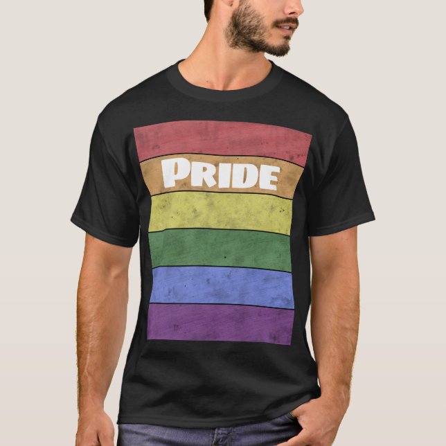 Camiseta Bandera LGBT antigua angustiada texto blanco Orgul (Anverso)