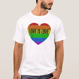 Camiseta Bandera LGBT brillantes purpurina corazón amor es 