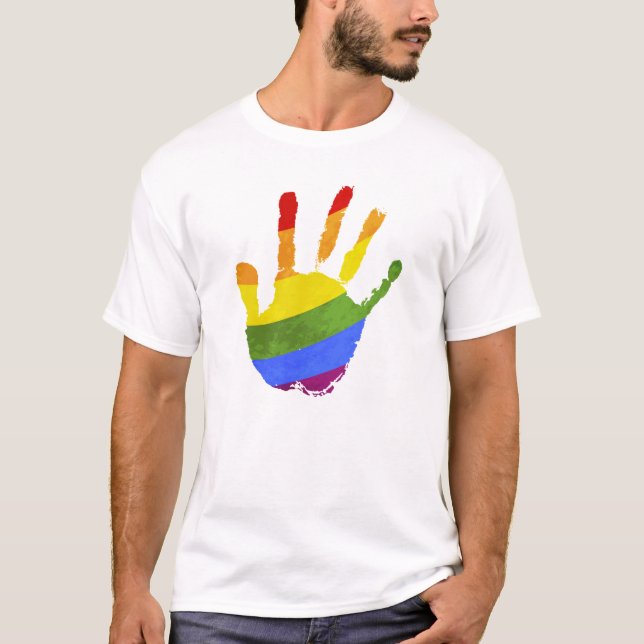 Camiseta Bandera lgbt del arco iris de la palma humana T-Sh (Anverso)