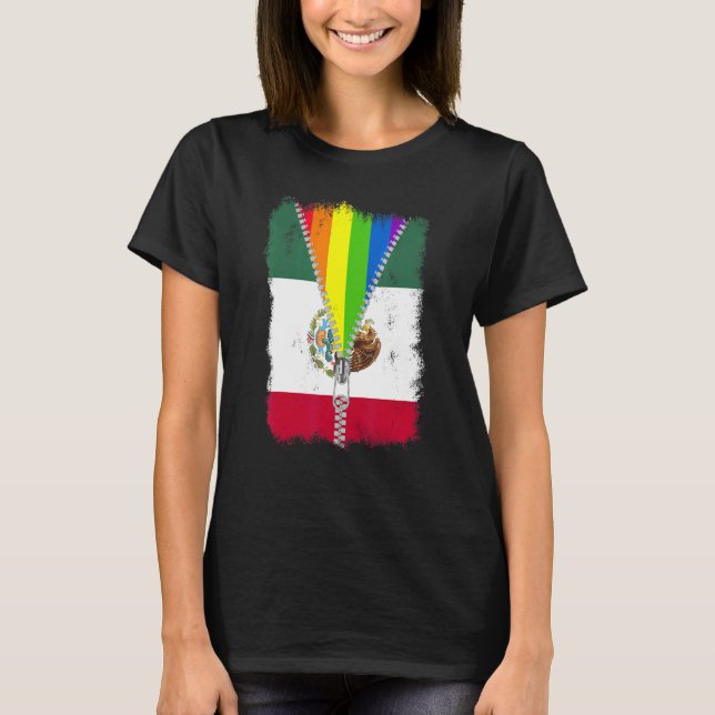 Camiseta Bandera Lgbt México Zip Rainbow Orgullo Gay Mexica (Anverso)