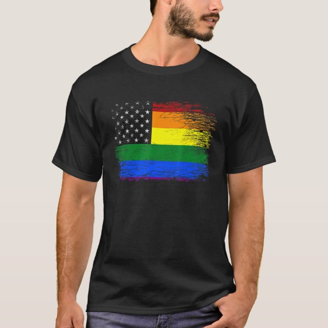 Camiseta Bandera LGBT norteamericana gays lesbianas, orgull (Anverso)