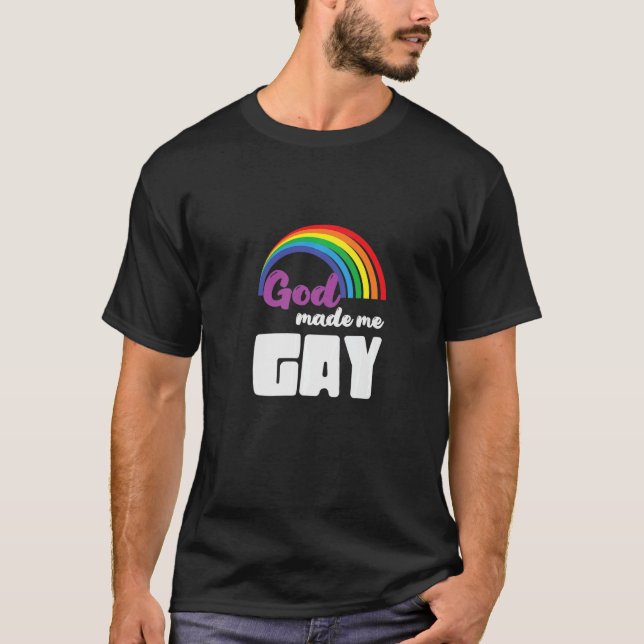 Camiseta Bandera LGBT Orgullo gay Dios humano me hizo gay (Anverso)