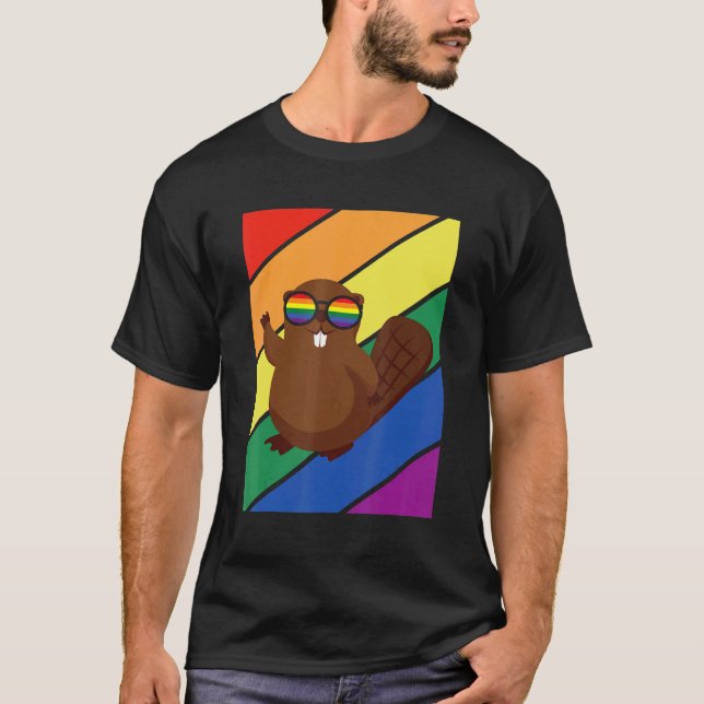 Camiseta Bandera LGBTQ Orgullo gay mes castor arcoiris con  (Anverso)