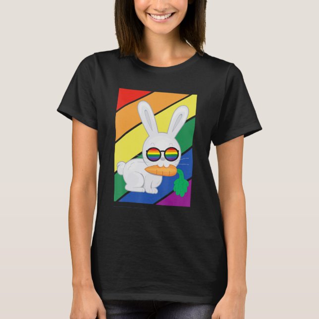 Camiseta Bandera Lgbtq Orgullo Gay Mes Conejo Arcoiris Con  (Anverso)