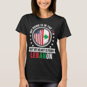 Camiseta Bandera libanesa estadounidense corazón de patrio