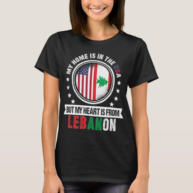 Camiseta Bandera libanesa estadounidense corazón de patriot (Anverso)