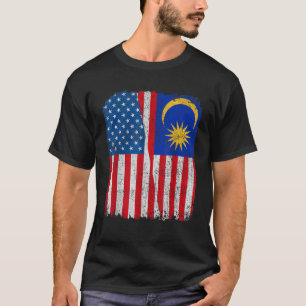Camiseta Bandera malaya estadounidense mitad EE.UU., raíz m