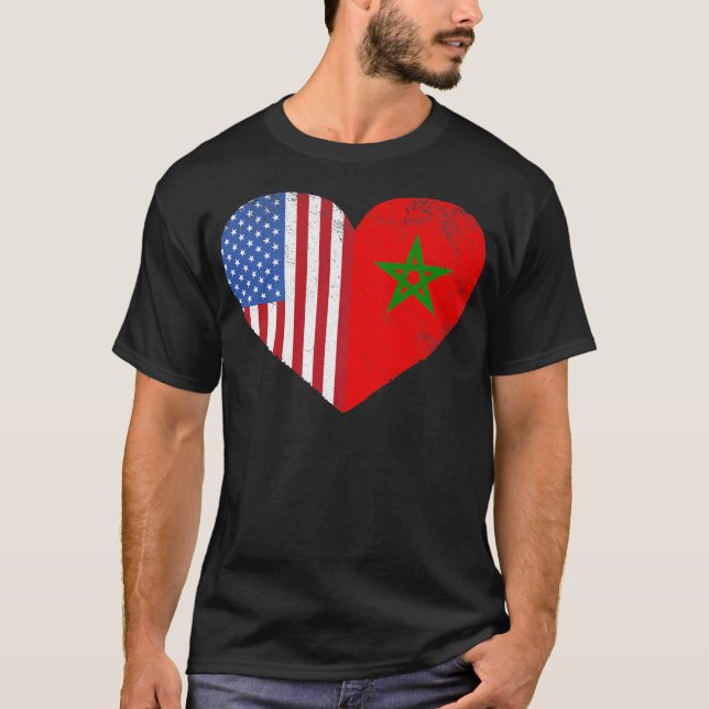Camiseta Bandera marroquí-estadounidense Corazón Marruecos  (Anverso)
