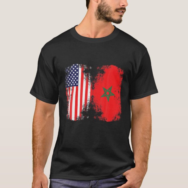 Camiseta Bandera marroquí marroquí norteamericana de bander (Anverso)