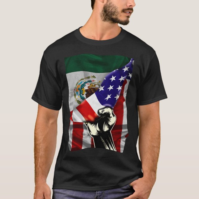 Camiseta Bandera media americana mexicana enarbolando bande (Anverso)