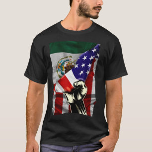 Camiseta Bandera media americana mexicana enarbolando bande