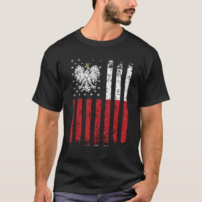 Camiseta Bandera media americana mitad polaca Polonia Estad (Anverso)
