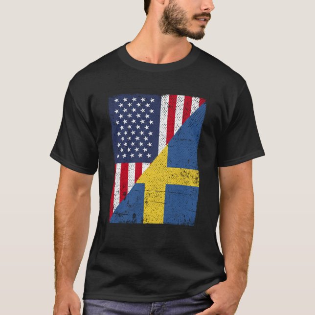 Camiseta Bandera media de EEUU Bandera de Suecia Americana  (Anverso)