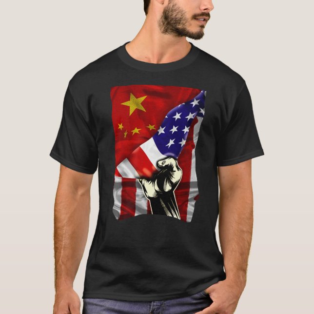 Camiseta Bandera media estadounidense china ruge bandera es (Anverso)