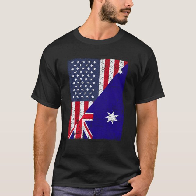 Camiseta Bandera media estadounidense mitad bandera austral (Anverso)