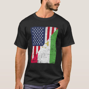Camiseta Bandera media estadounidense mitad Tayikistán Band