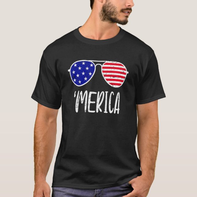 Camiseta Bandera Merica Gafas de sol Rojo Azul Blanco Patri (Anverso)
