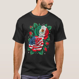 Camiseta Bandera Mexicana Bandera de EE. UU. Rosa Flor 