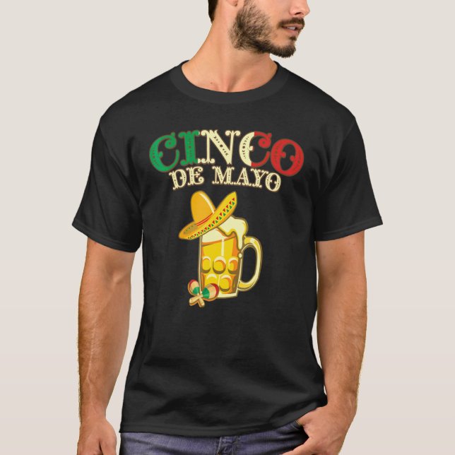 Camiseta Bandera Mexicana Cinco De Mayo Con Cerveza Y Marac (Anverso)