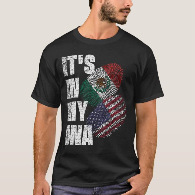 Camiseta Bandera Mexicana Y Americana De La Herencia De ADN (Anverso)