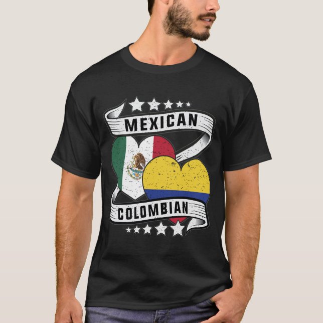 Camiseta Bandera Mexicana Y Colombiana (Anverso)