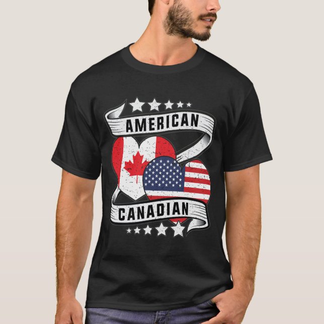 Camiseta Bandera mitad americana mitad canadiense (Anverso)