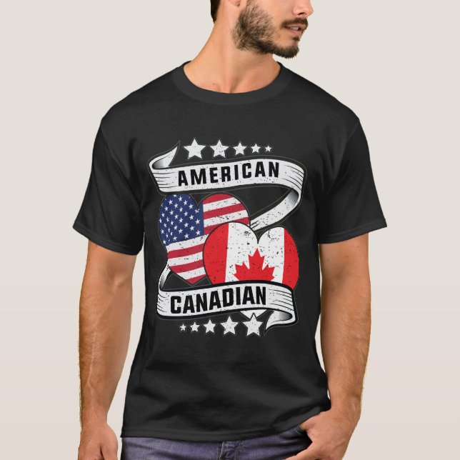 Camiseta Bandera mitad americana mitad canadiense, América  (Anverso)