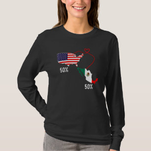 Camiseta Bandera mitad americana mitad mexicana Mapa combin