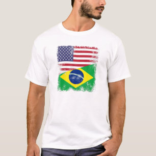 Camiseta Bandera mitad brasileña   Vintage Brazil USA Gift