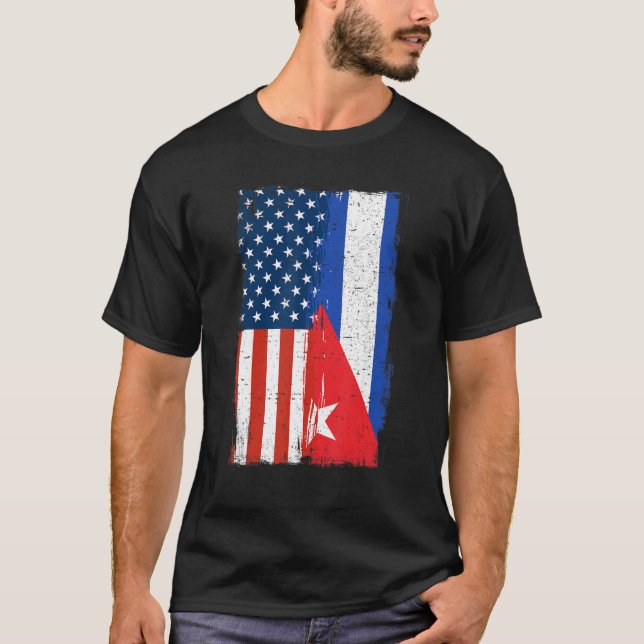 Camiseta Bandera mitad Cubana Media Estadounidense Cuba Rod (Anverso)