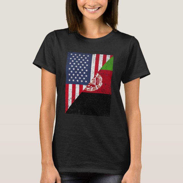 Camiseta Bandera mitad EE. UU. mitad bandera Afganistán Ame (Anverso)