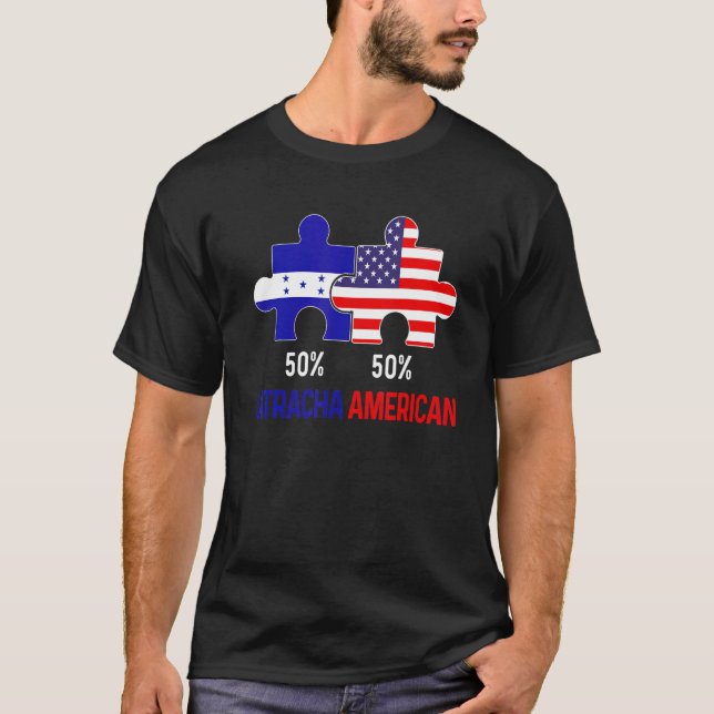 Camiseta Bandera mitad hondureña americana combinando Hondu (Anverso)