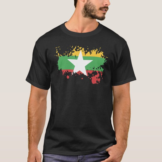 Camiseta Bandera nacional de Myanmar de recuerdo para hombr (Anverso)