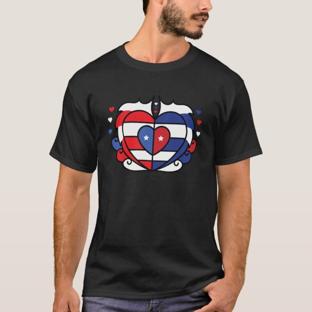 Camiseta Bandera Nacional De Puerto Rico Y Cuba Caribe (Anverso)