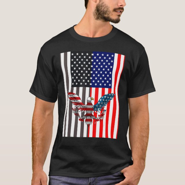 Camiseta Bandera Negra De Eeuu Junto A Bandera De Eeuu Con  (Anverso)