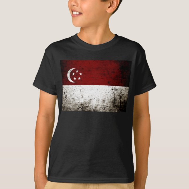 Camiseta Bandera negra de Singapur del Grunge (Anverso)