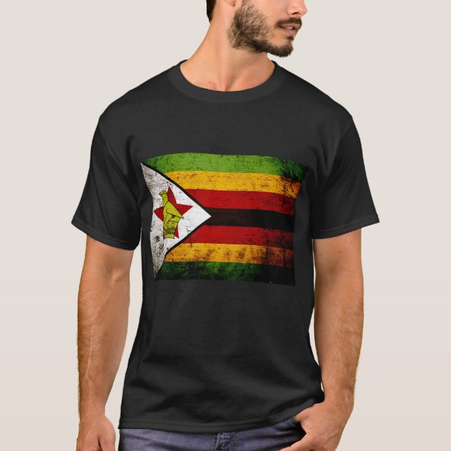 Camiseta Bandera negra de Zimbabwe del Grunge (Anverso)