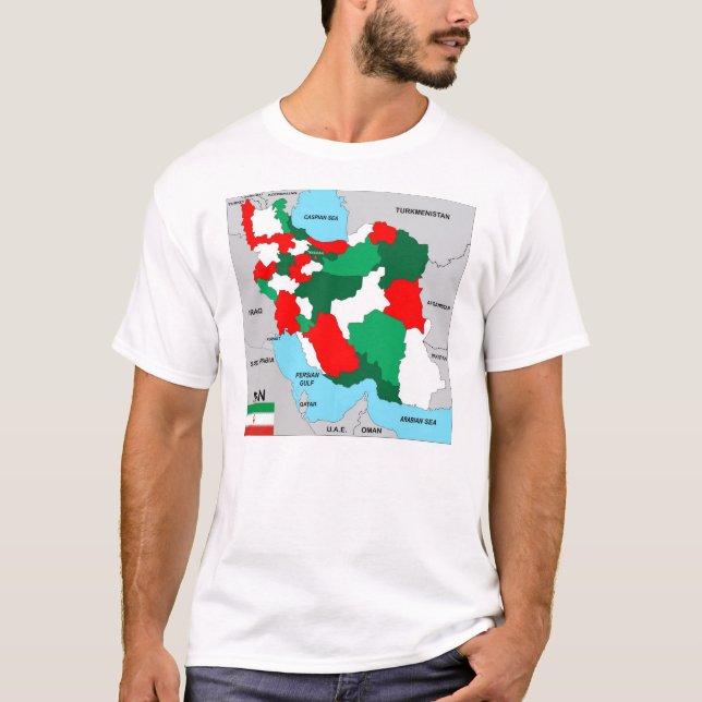 Camiseta bandera negra política del mapa del país de Irán (Anverso)
