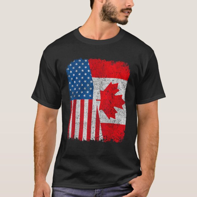 Camiseta Bandera norteamericana canadiense Half USA Canada  (Anverso)