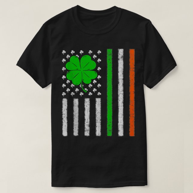 Camiseta Bandera norteamericana con shamrock para St Patric (Diseño del anverso)