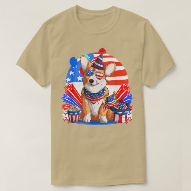 Camiseta Bandera Norteamericana Corgi Bandana Patriótica 4  (Diseño del anverso)